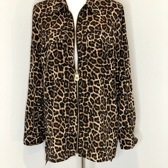MICHAEL Michael Kors Tops - MICHAEL Michael Kors, CORE OF KORS, Ladies Zip Front Top, Long Sleeves, Print